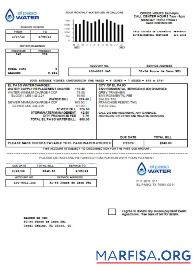 Downloadable Texas El Paso Water utility business bill, SCR download for verification